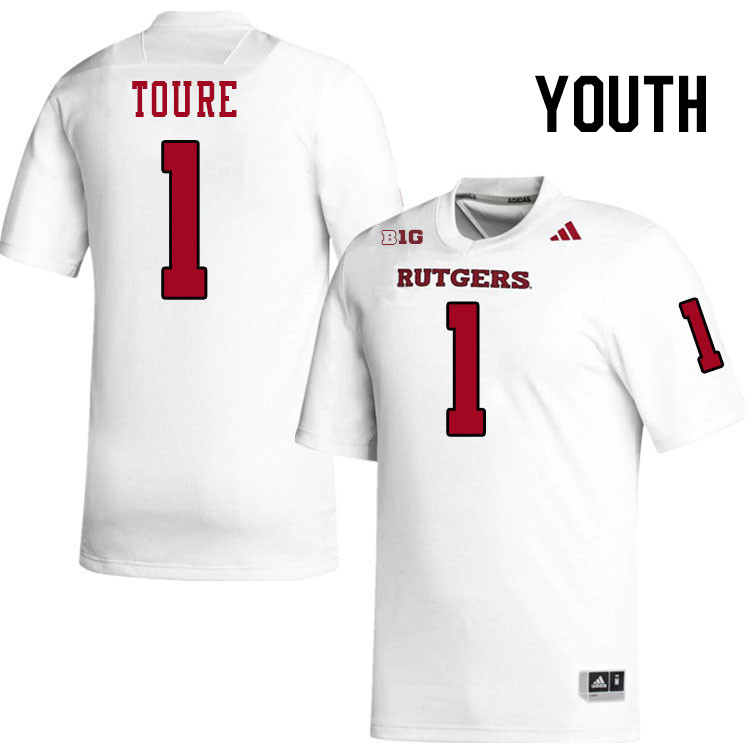 Youth #1 Famah Toure Rutgers Scarlet Knights 2024 College Football Jerseys Stitched-White